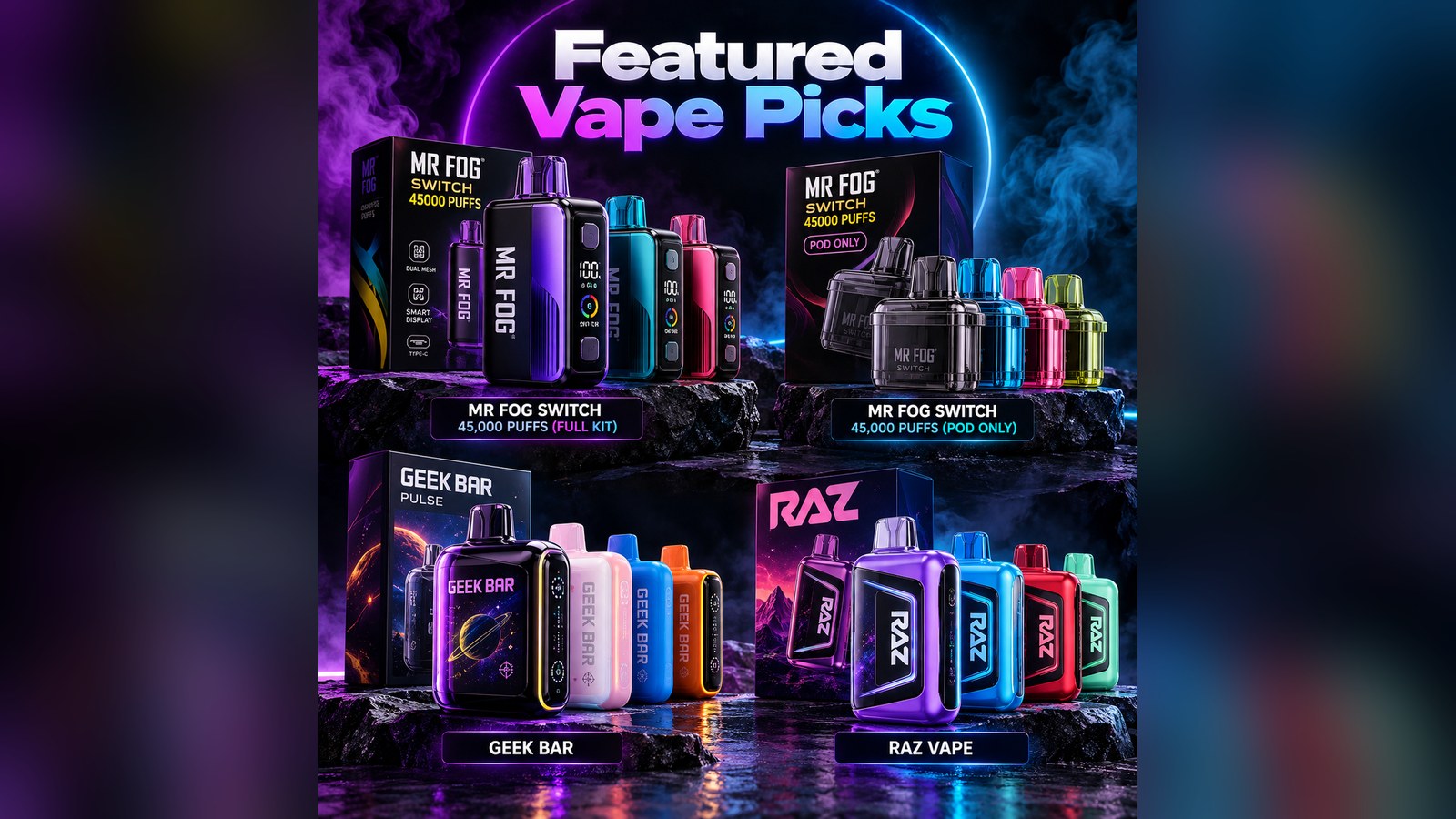 Find the top vape shops in the USA. Compare selection, authentic brands, fast shipping and age-verified checkout, plus Mr Fog, Geek Bar and Raz picks.